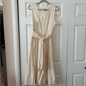 Ann Taylor Cream Sleeveless Midi Sundress V-Neck